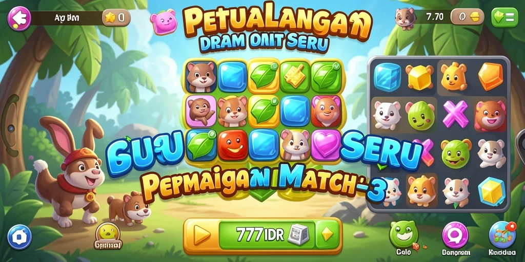 Screenshot dari gameplay Match-3 yang seru dan penuh warna.