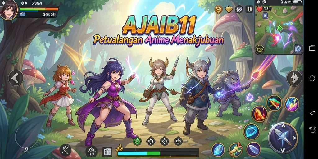 Tampak seru gameplay AJAIB11 dengan karakter anime yang unik.