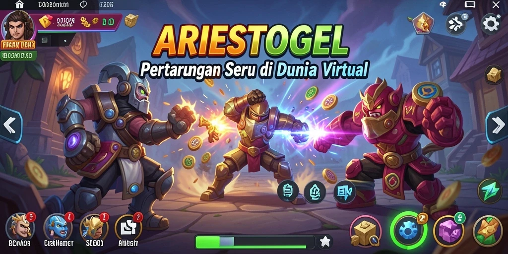 Tampilan seru dari gameplay ARIESTOGEL dalam aksi pertarungan.