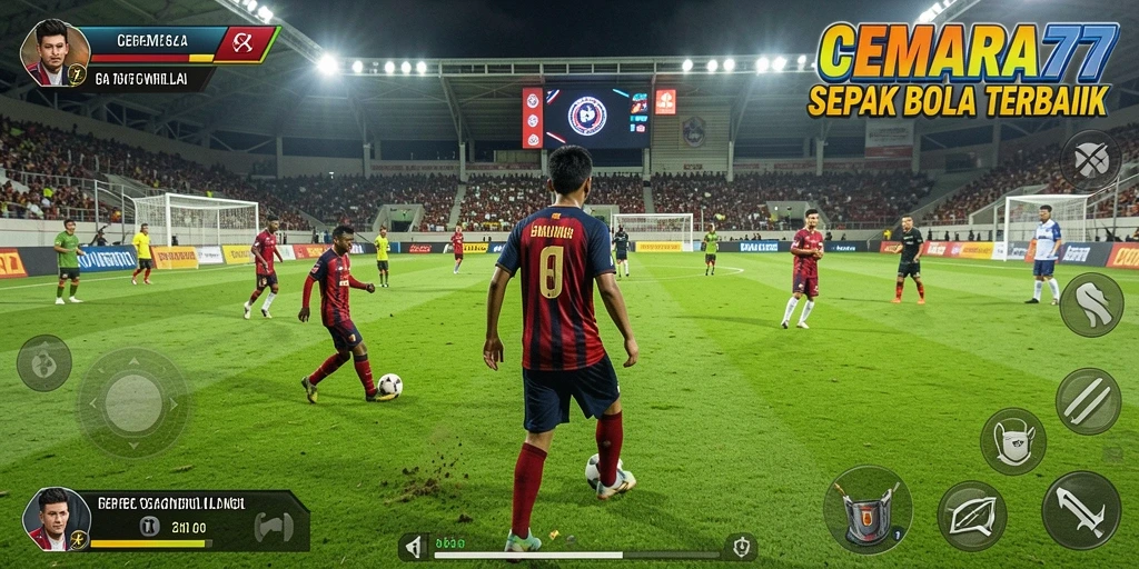 Tampilan gameplay CEMARA77 dengan aksi sepak bola yang menarik.