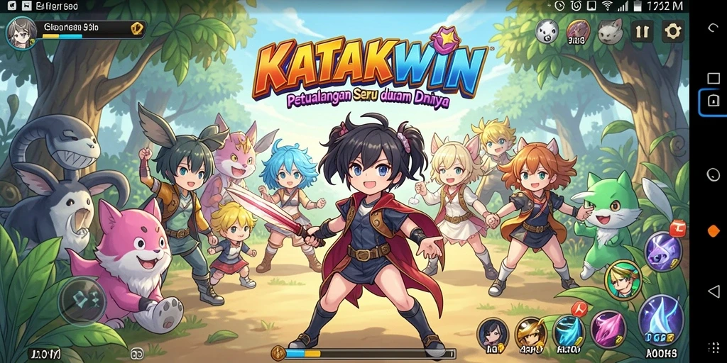 Tangkapan layar KATAKWIN menunjukkan aksi pertarungan seru dengan karakter anime.
