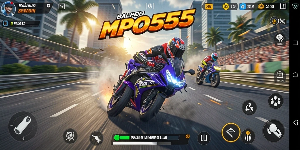 Tampilan menarik dari gameplay balapan sepeda motor MPO555.
