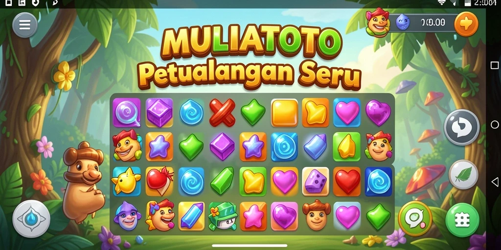 Tangkapan layar gameplay seru MULIATOTO menampilkan aksi Match-3 yang dinamis.