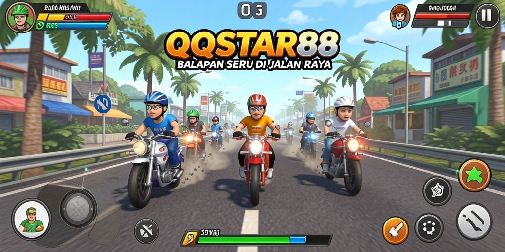 Screenshot utama QQSTAR88 menampilkan aksi balapan yang mendebarkan.