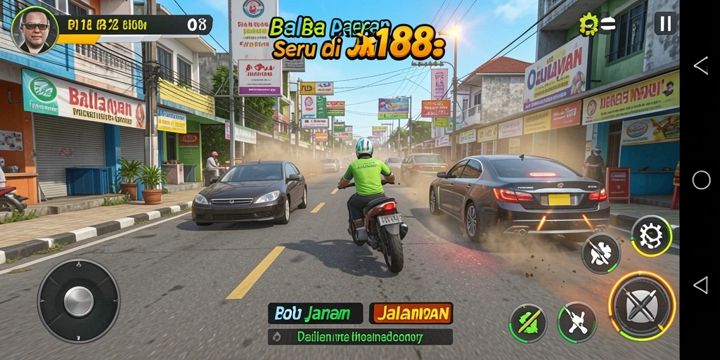 Screenshot gameplay RI188 menunjukkan aksi balap yang mendebarkan.