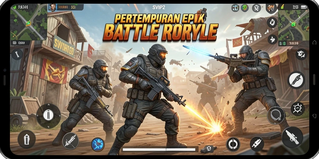 Tampilan aksi seru dalam gameplay Battle Royale SVIP2.