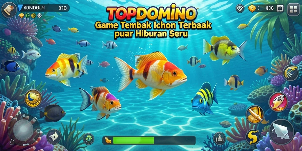 Tampilan gameplay seru dari TOPDOMINO dalam aksi menangkap ikan.